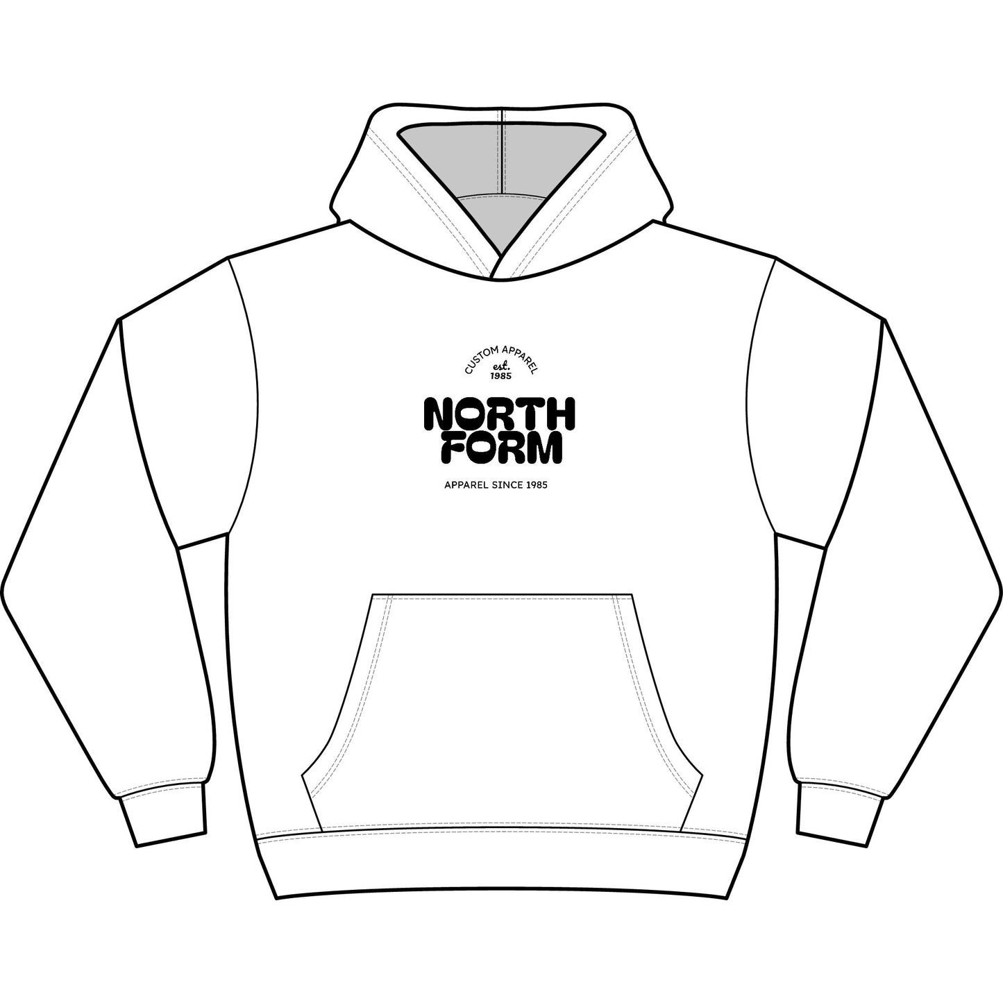 North Form Logo Men's Box Hoodie — Retro Repeated Back Print, Casual Streetwear