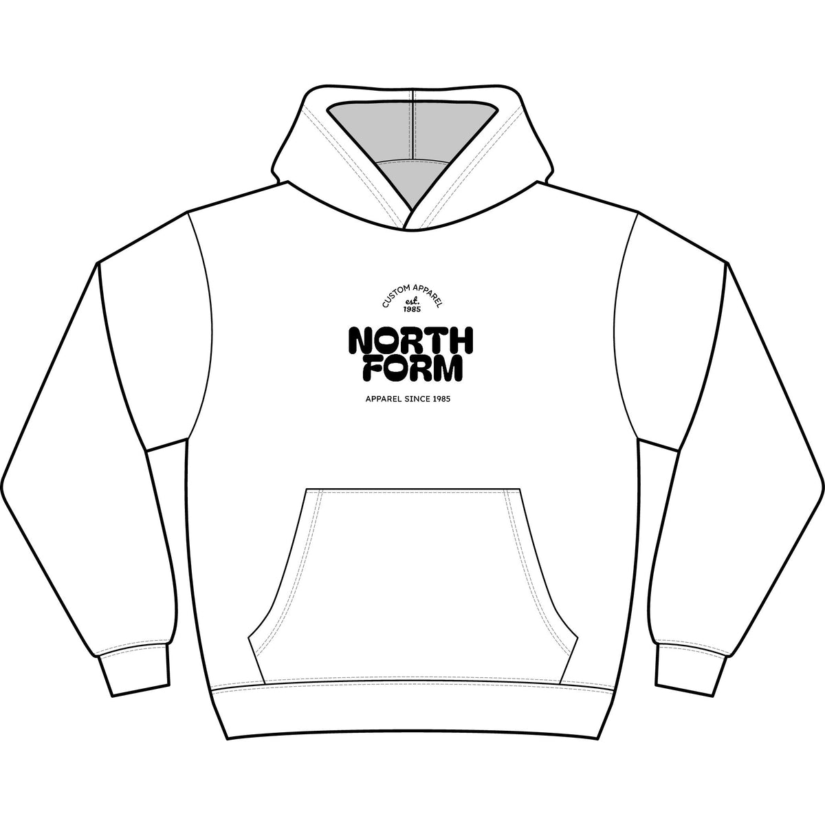 North Form Logo Men's Box Hoodie — Retro Repeated Back Print, Casual Streetwear