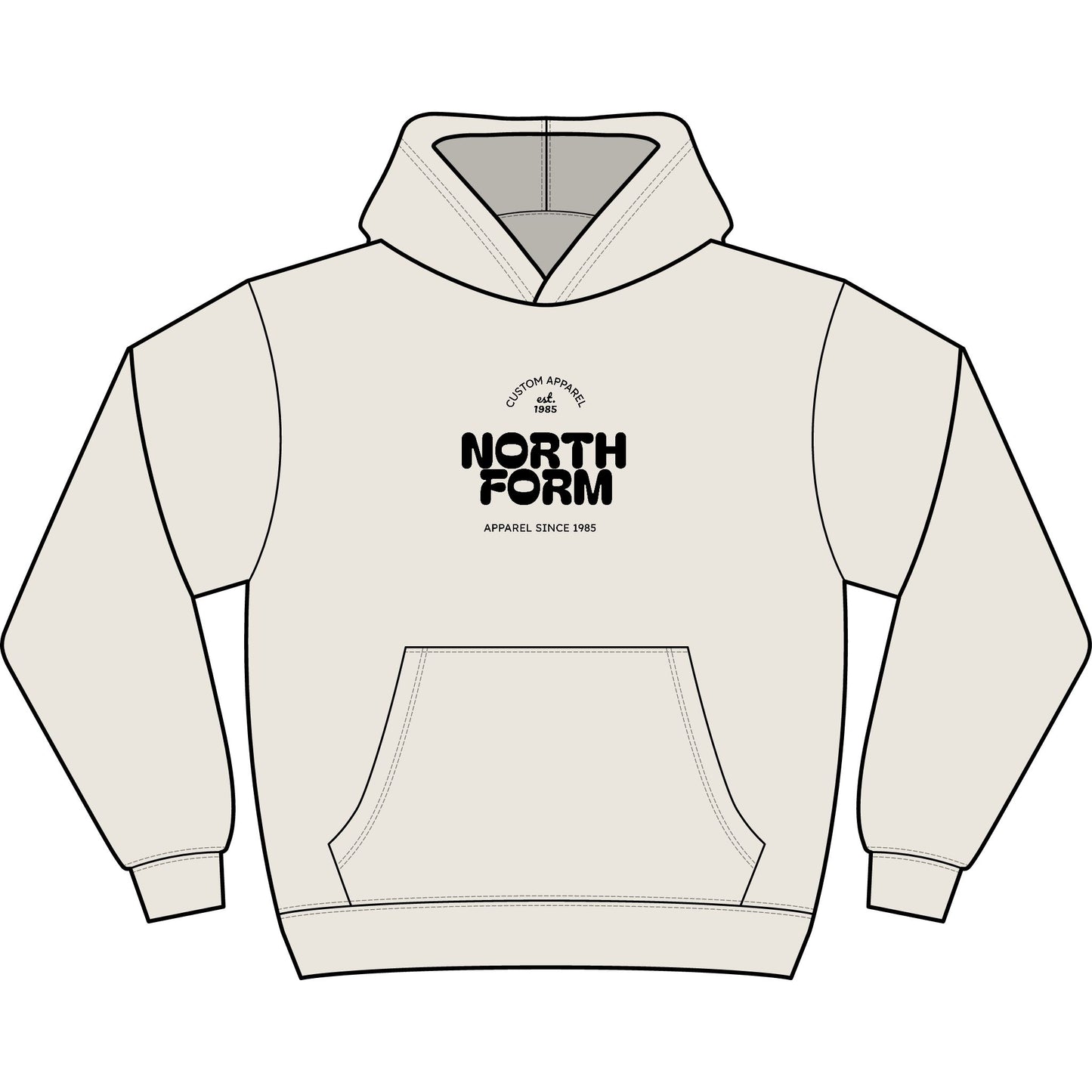North Form Logo Men's Box Hoodie — Retro Repeated Back Print, Casual Streetwear
