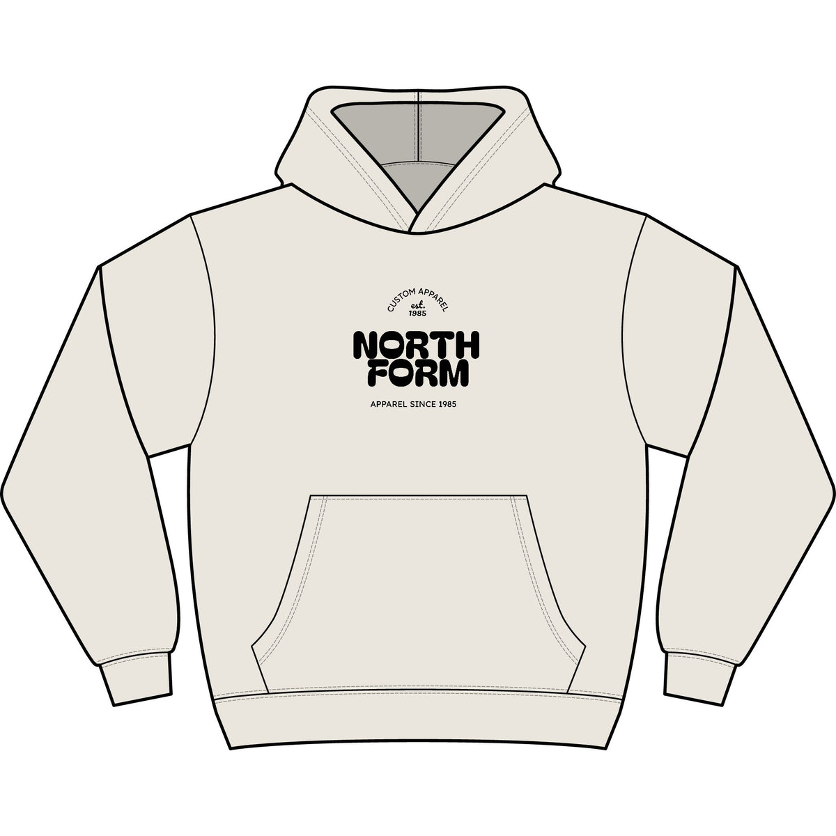 North Form Logo Men's Box Hoodie — Retro Repeated Back Print, Casual Streetwear