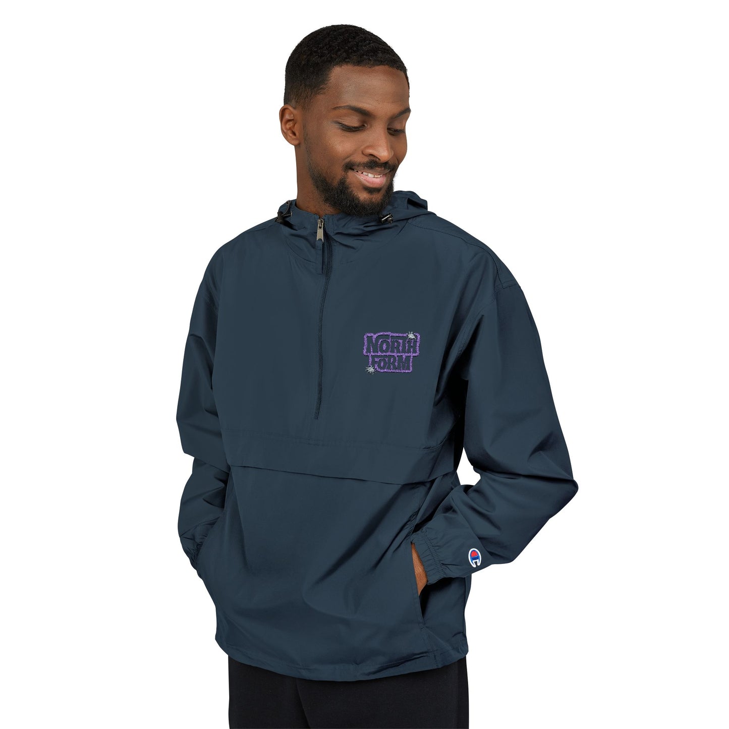 Light Blue Packable Anorak Jacket — ‘North Form’ Chest Graphic, Windbreaker Hoodie