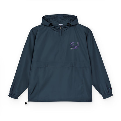 Light Blue Packable Anorak Jacket — ‘North Form’ Chest Graphic, Windbreaker Hoodie