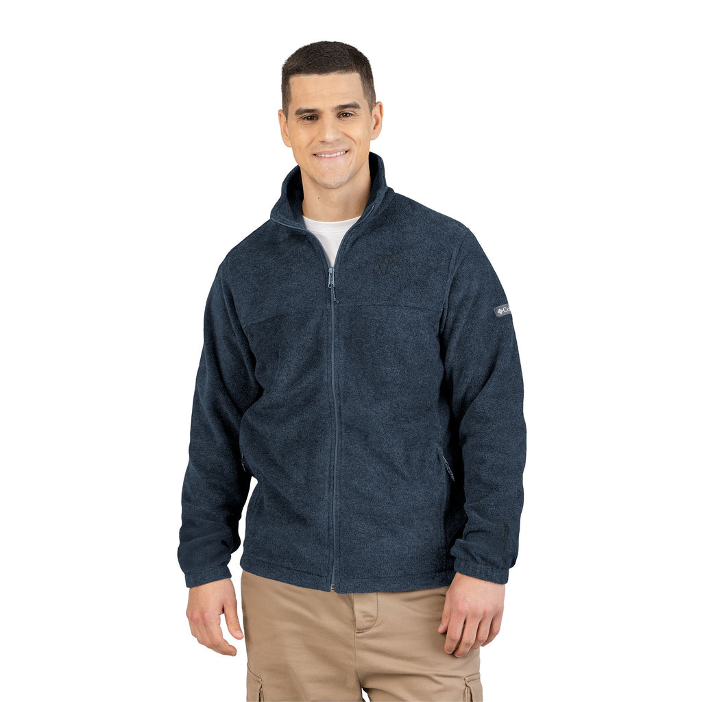 Embroidered Columbia Fleece Jacket - Charcoal Zip-Up, Cozy Outdoor Layer