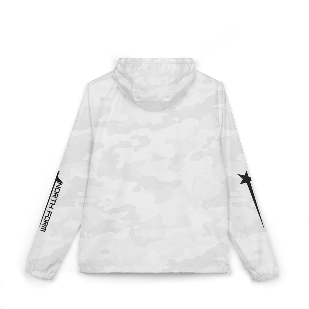White Camo Windbreaker Jacket — 'W' Logo & Star Sleeve Streetwear