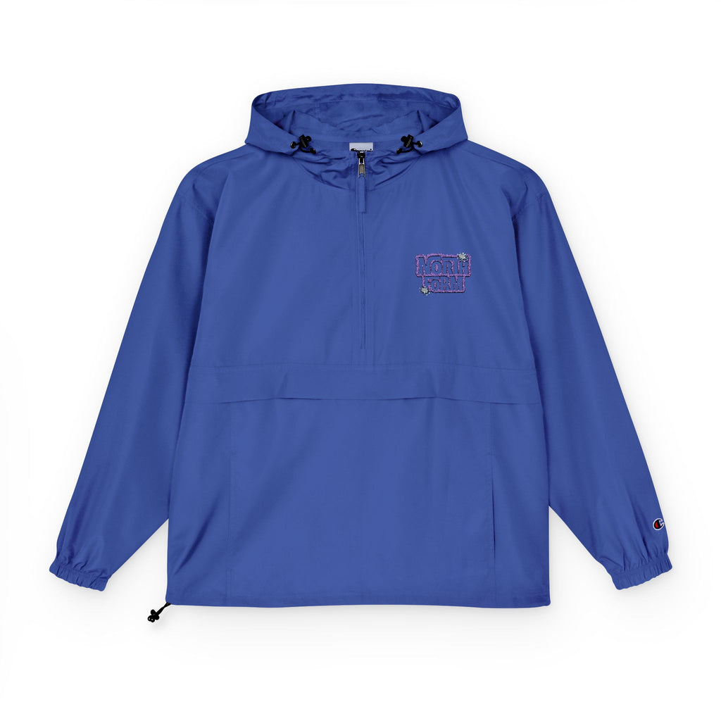 Light Blue Packable Anorak Jacket — ‘North Form’ Chest Graphic, Windbreaker Hoodie