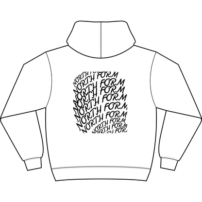 North Form Logo Men's Box Hoodie — Retro Repeated Back Print, Casual Streetwear