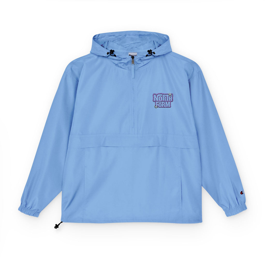 Light Blue Packable Anorak Jacket — ‘North Form’ Chest Graphic, Windbreaker Hoodie