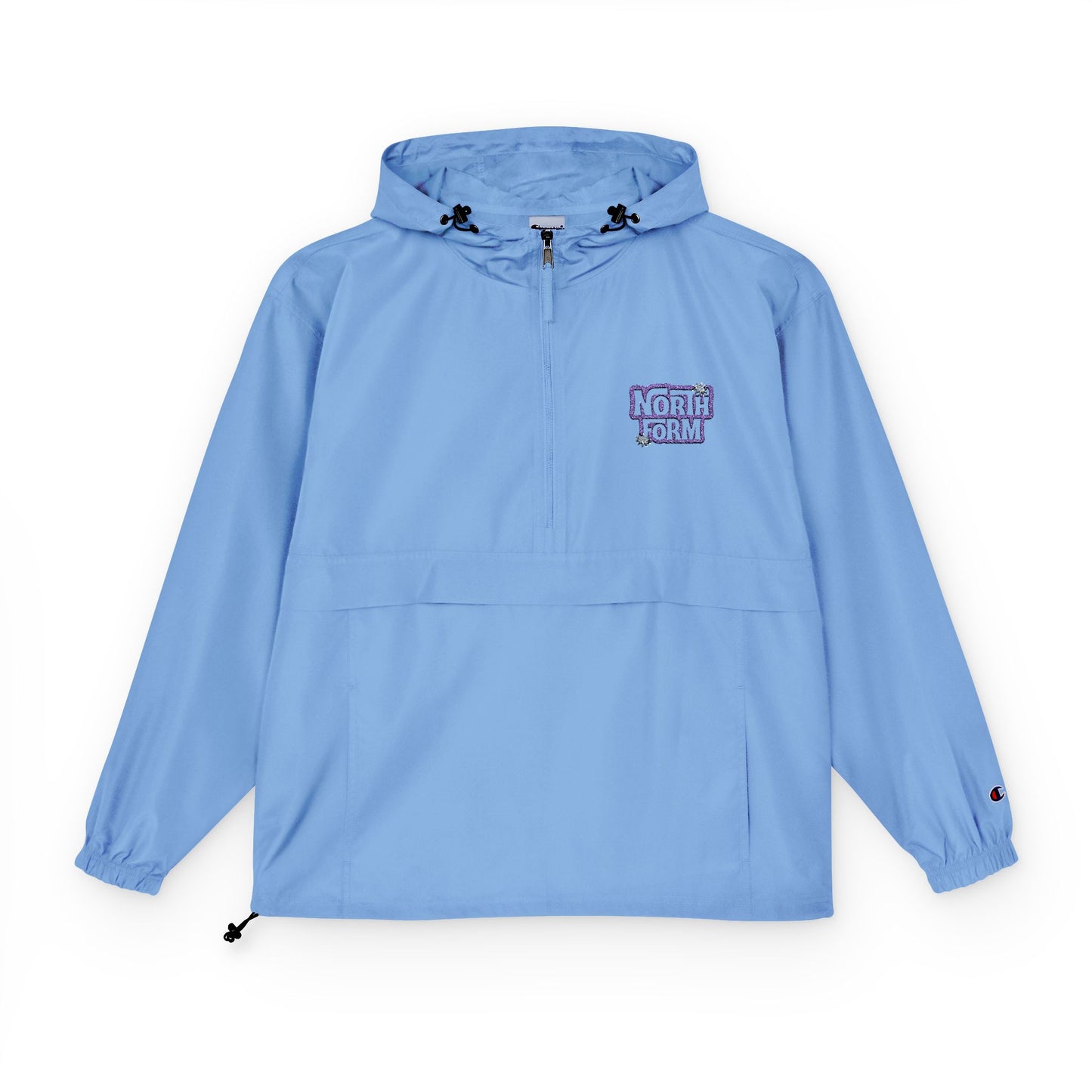 Light Blue Packable Anorak Jacket — ‘North Form’ Chest Graphic, Windbreaker Hoodie