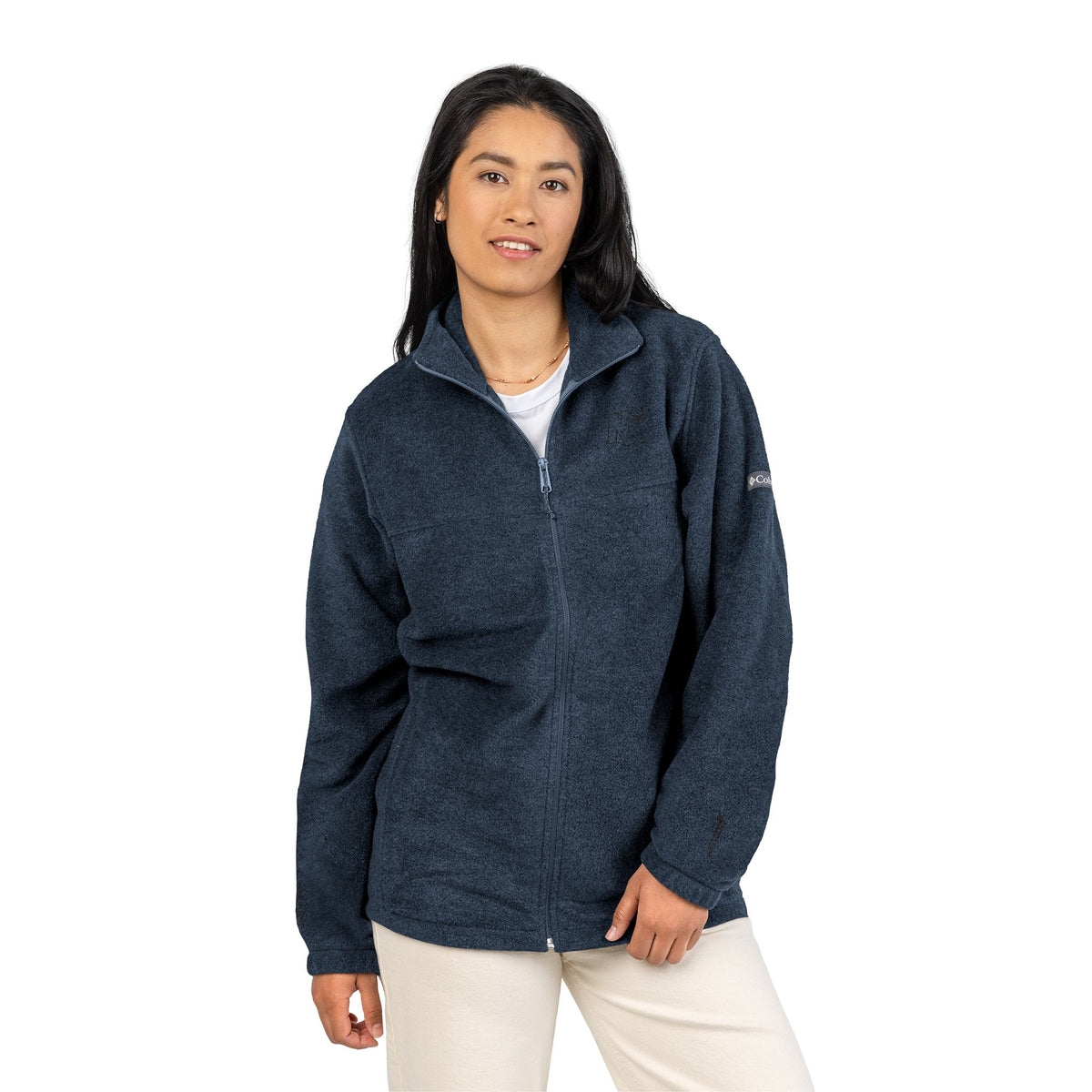 Embroidered Columbia Fleece Jacket - Charcoal Zip-Up, Cozy Outdoor Layer