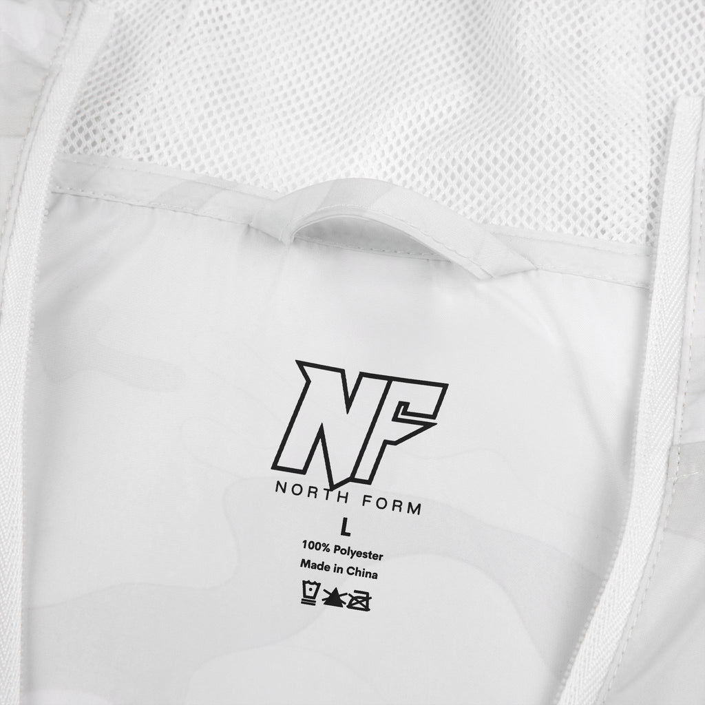 White Camo Windbreaker Jacket — 'W' Logo & Star Sleeve Streetwear