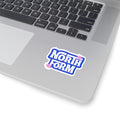 North Form Kiss-Cut Sticker — Retro Blue Logo Sticker with Pink Starbursts