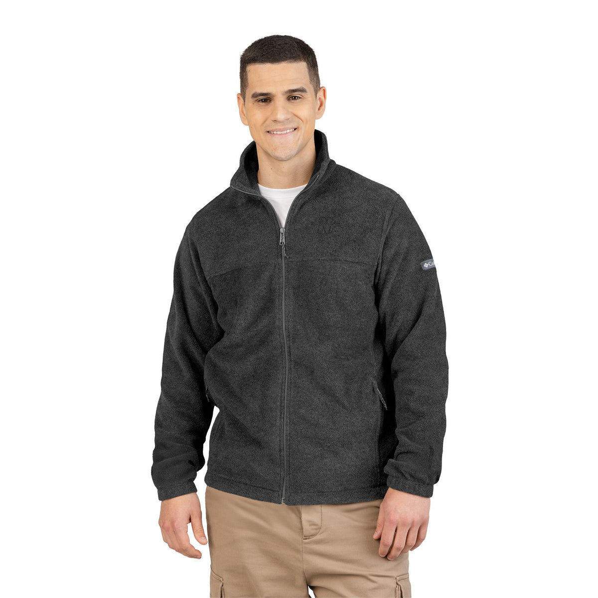 Embroidered Columbia Fleece Jacket - Charcoal Zip-Up, Cozy Outdoor Layer