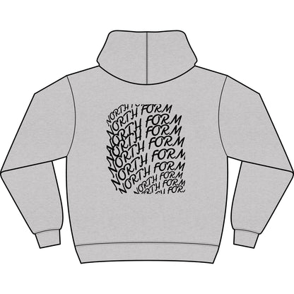 North Form Logo Men's Box Hoodie — Retro Repeated Back Print, Casual Streetwear