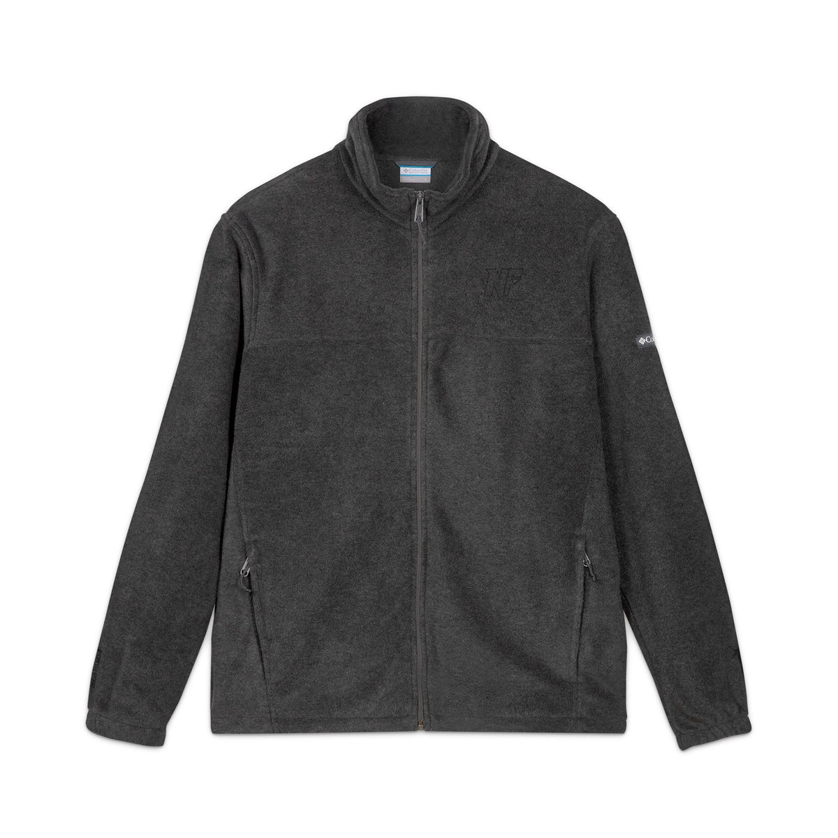 Embroidered Columbia Fleece Jacket - Charcoal Zip-Up, Cozy Outdoor Layer