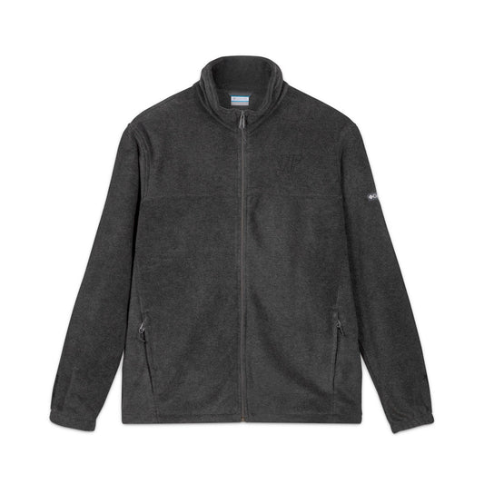 Embroidered Columbia Fleece Jacket - Charcoal Zip-Up, Cozy Outdoor Layer