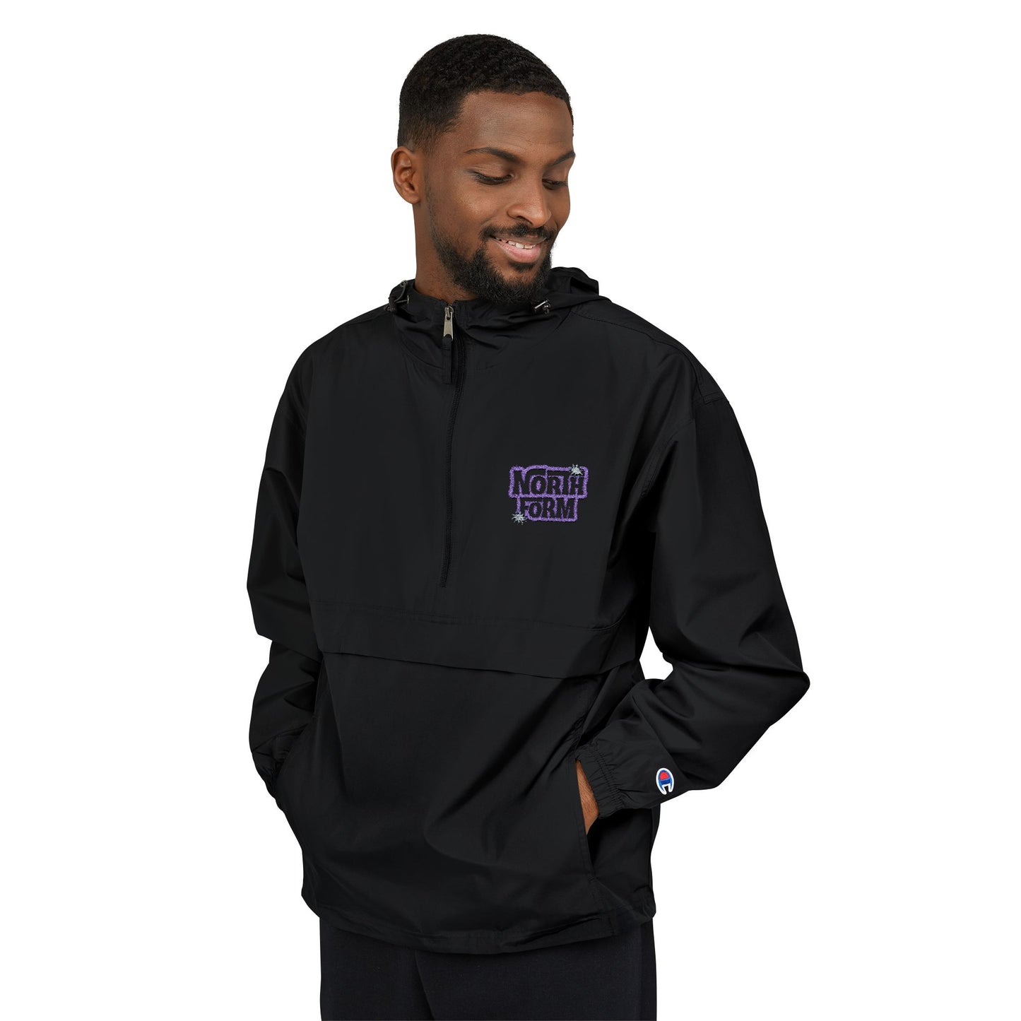 Light Blue Packable Anorak Jacket — ‘North Form’ Chest Graphic, Windbreaker Hoodie