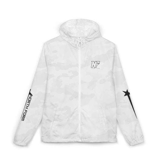 White Camo Windbreaker Jacket — 'W' Logo & Star Sleeve Streetwear